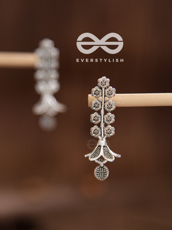 The Floral Delight Bell Jhumkis - Oxidised Boho Earrings