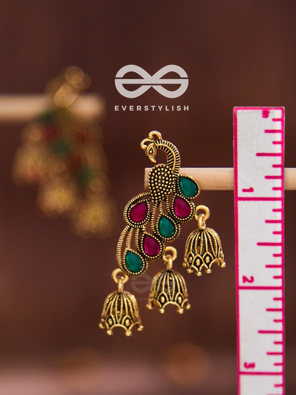 The magnificent meryll Intricate Peacock jhumkis (Golden)