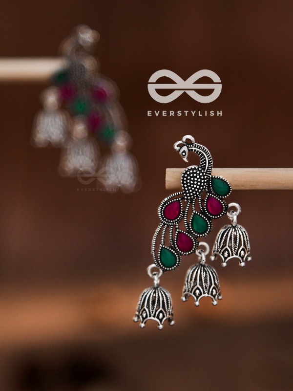 The Embellished Intricate Peacock Triple jhumkis