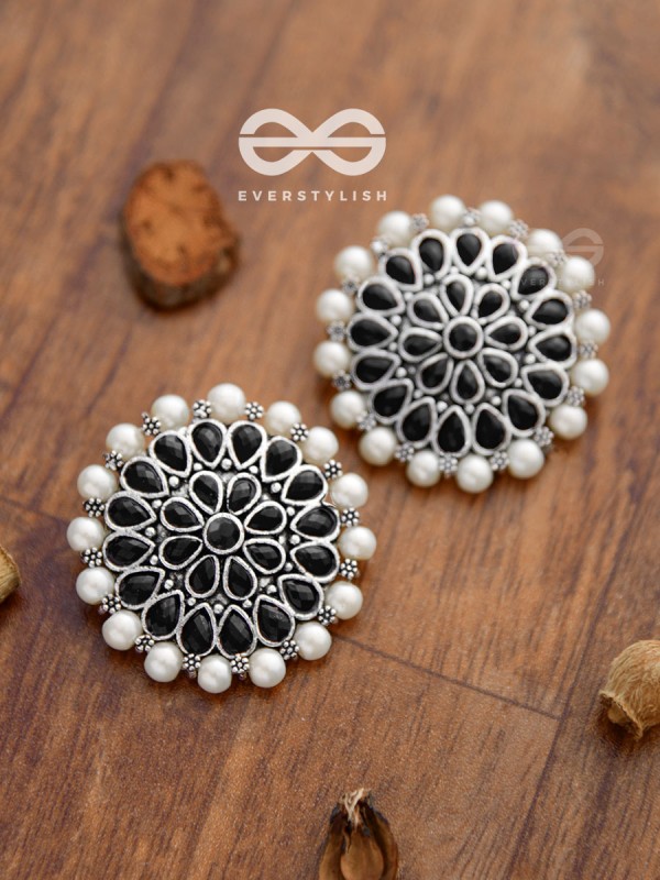 The classy Desire perfect pearl Embellished Statement Studs (Onyx Black)