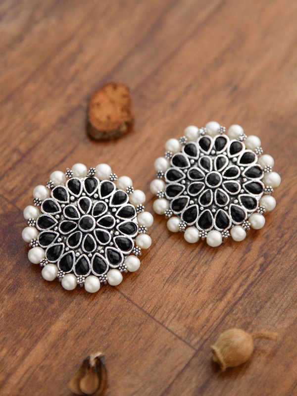The classy Desire perfect pearl Embellished Statement Studs (Onyx Black)