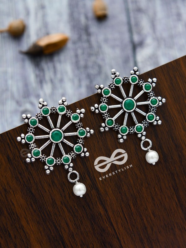 'Steering My Own Ship' - Embellished Oxidised Earrings (Emerald Green)