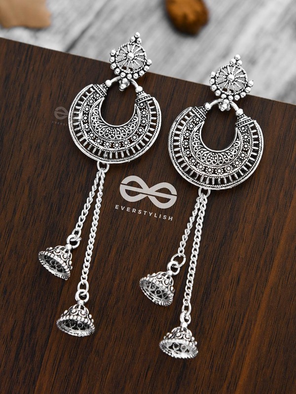 The Double Dangling Motif Moon Jhumkis