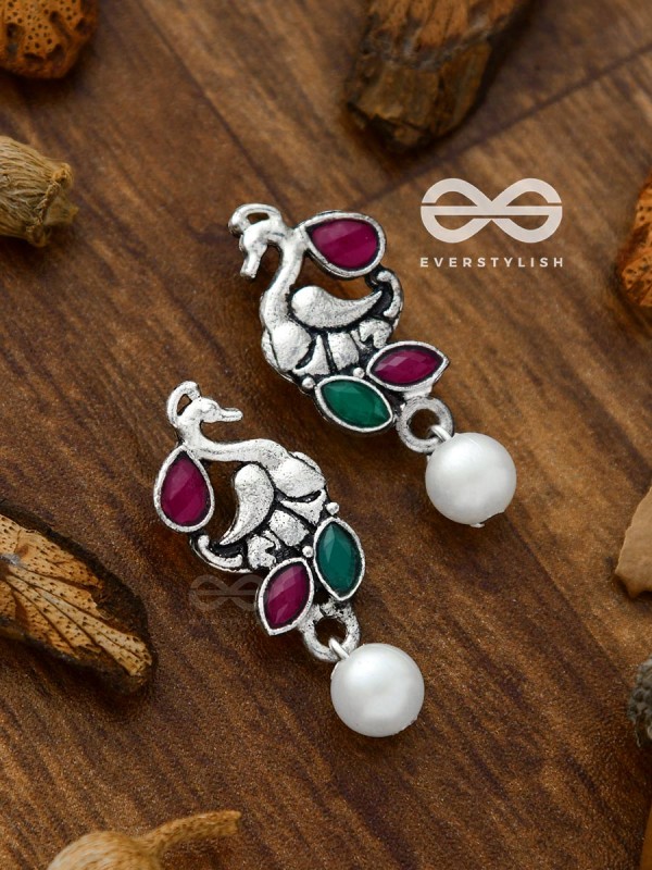 The Elegant Pearl Peacocks (Ruby-Emerald) - Embellished Oxidised Collection