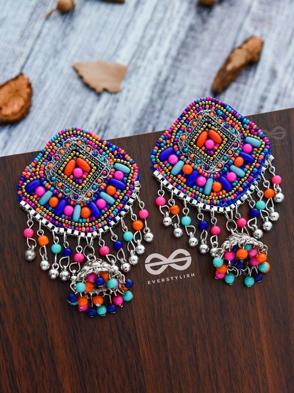 A Sensational Statement - Embroidered Oxidised Jhumkas