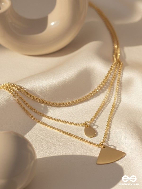 The Elegant Curves  - Golden Triple Layered Statement Neckpiece
