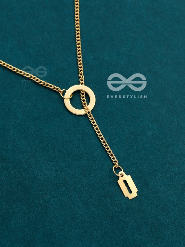 With A Halo And A Razor - Golden Statement Loop Neckpiece With Anti-Tarnish Coating