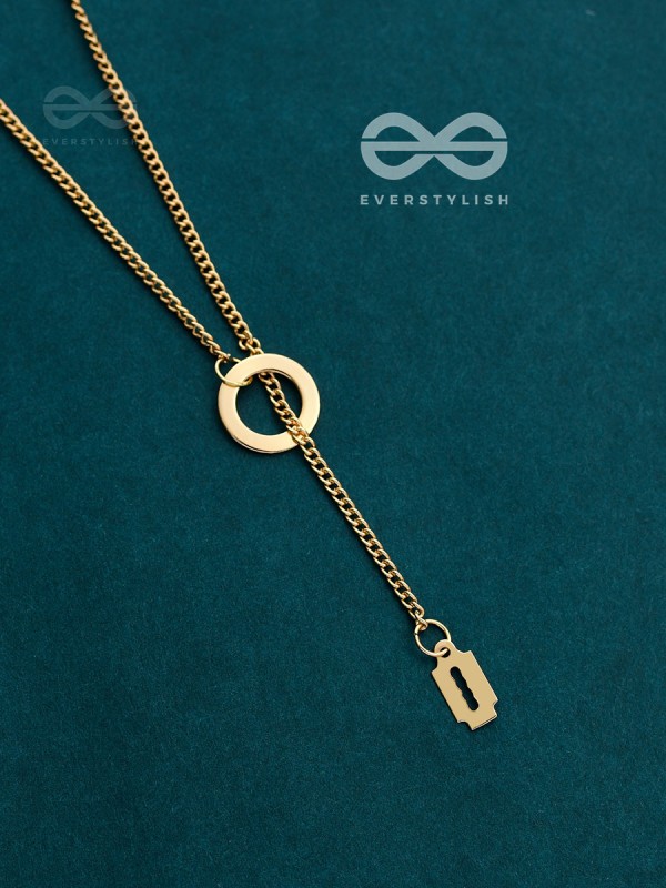 With A Halo And A Razor - Golden Statement Loop Neckpiece With Anti-Tarnish Coating