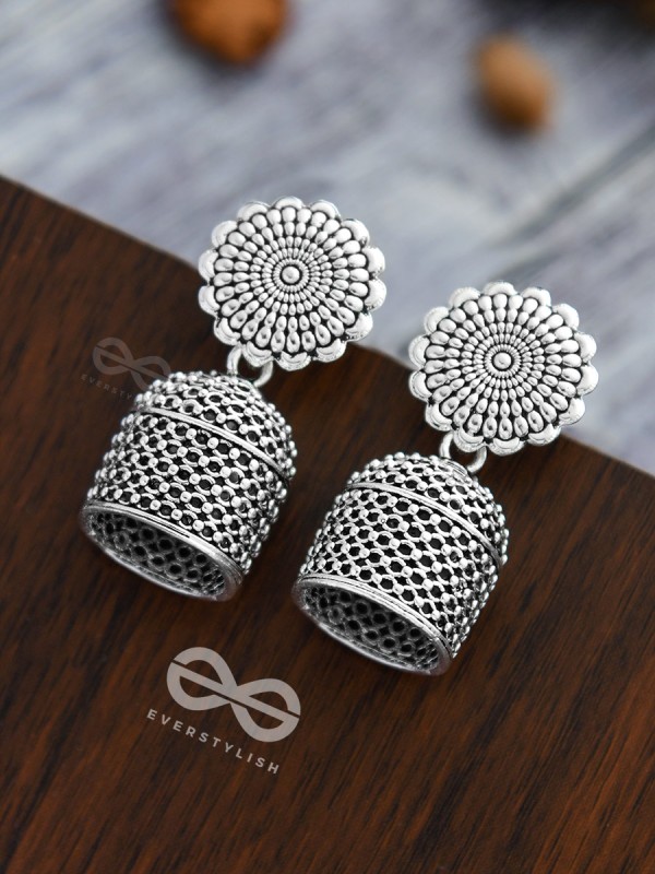 The untold mystery-  Oxidised boho cylindrical Jhumki