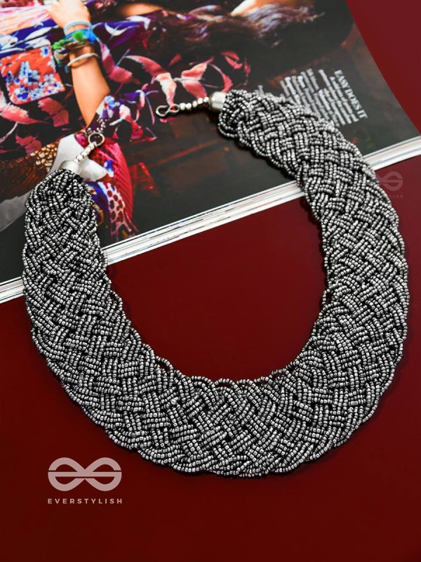 The Beauteous Braided Criss-Cross Beaded Necklace (Silver)