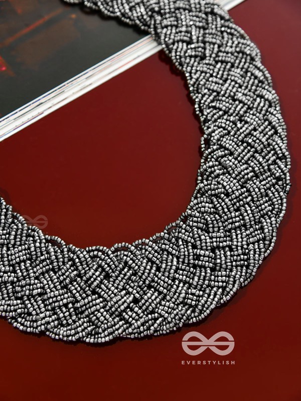The Beauteous Braided Criss-Cross Beaded Necklace (Silver)