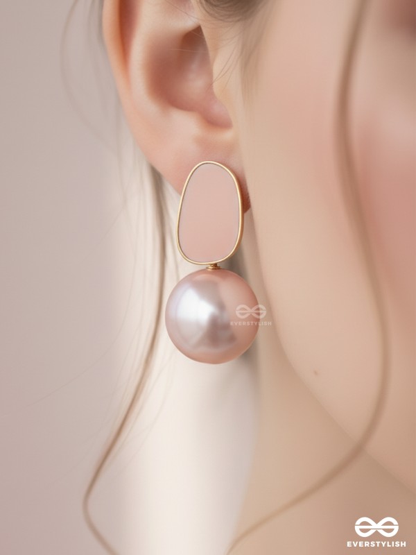 The Mesmerisingly Chic Statement Makers- Enamelled Pearl Earrings (Blush Pink)