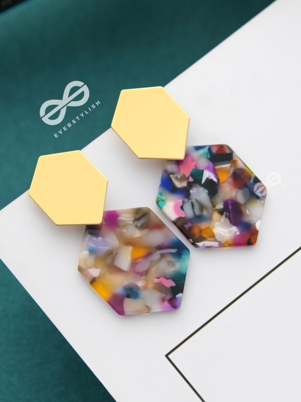 The Hypnotic Hexagons - Statement Golden Earrings