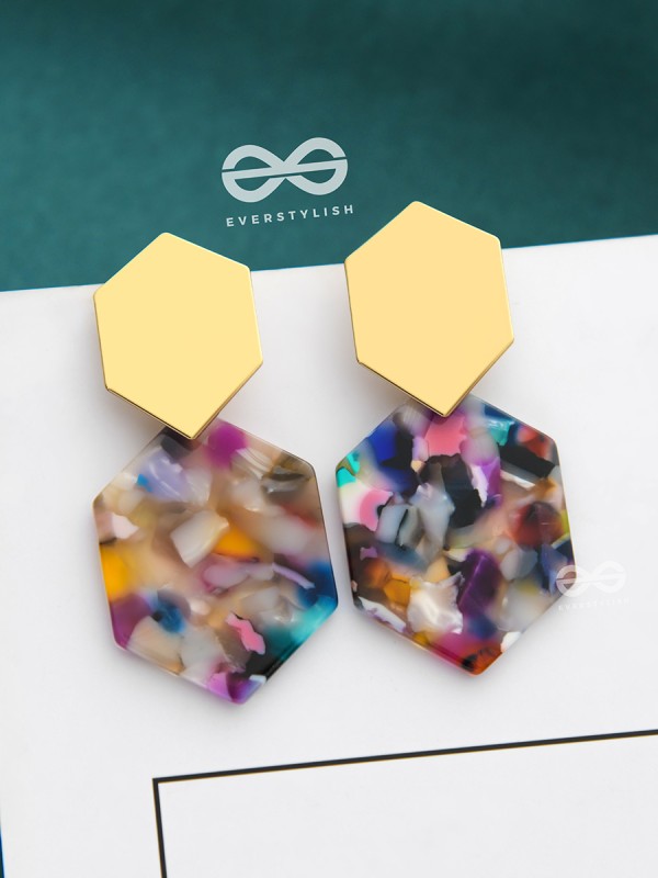 The Hypnotic Hexagons - Statement Golden Earrings