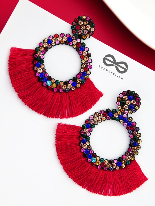 A Shimmery Allure - Statement Tassel Earrings (Red)