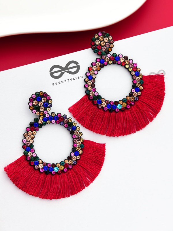 A Shimmery Allure - Statement Tassel Earrings (Red)