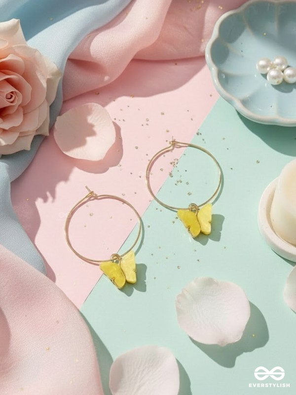 The Beauteous Butterfly Hoops (Yellow) - Golden Casual Earrings