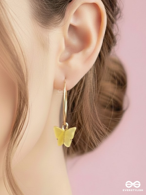 The Beauteous Butterfly Hoops (Yellow) - Golden Casual Earrings