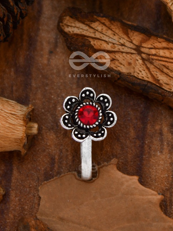 The Floral Delight - Embellished Non-pierced Nosepin (Shimmery Red)