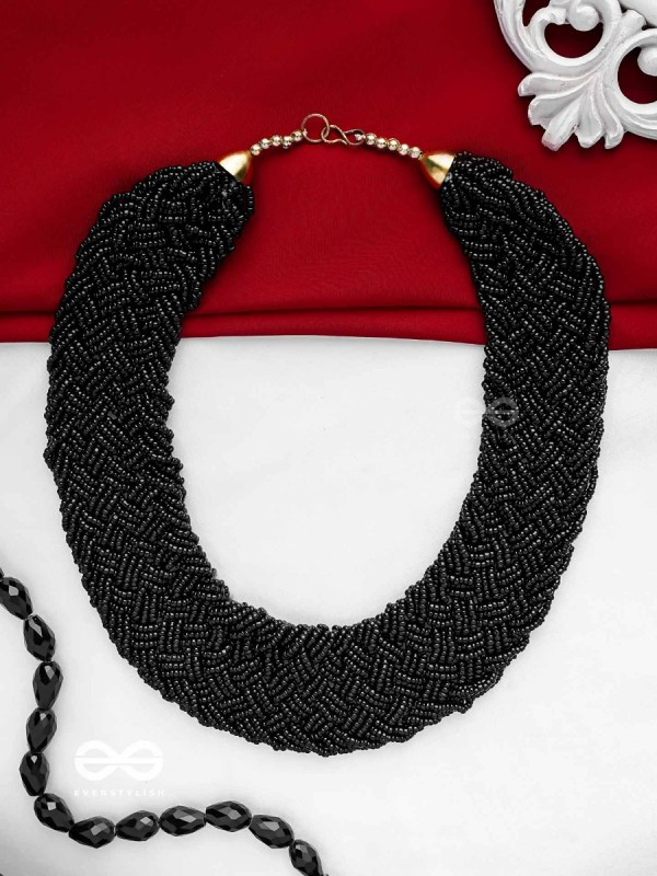 The Beauteous Braided Criss-Cross Beaded Necklace (Black)