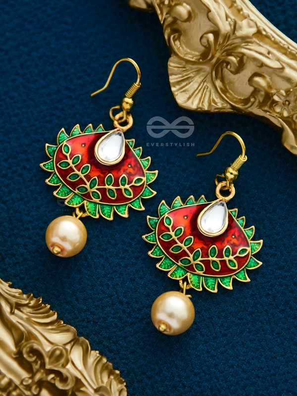 The Little Mesmerisers - Hand Painted Meenakari Earrings (Wine-Emerald)