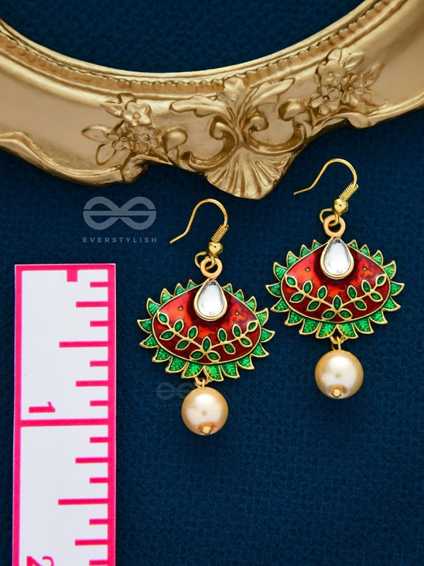 The Little Mesmerisers - Hand Painted Meenakari Earrings (Wine-Emerald)