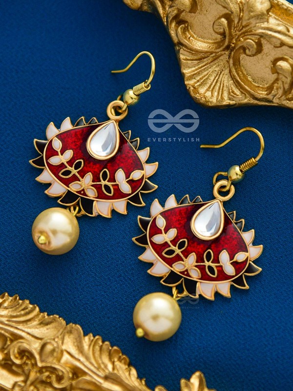 The Little Mesmerisers - Hand Painted Meenakari Earrings (White-Wine)