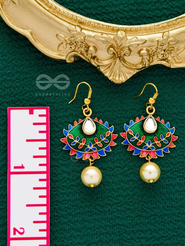 The Little Mesmerisers - Hand Painted Meenakari Earrings (Pine Green)