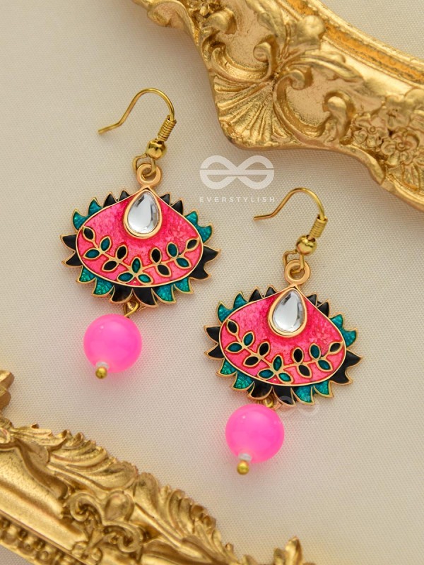 The Little Mesmerisers - Hand Painted Meenakari Earrings (Fuscia)