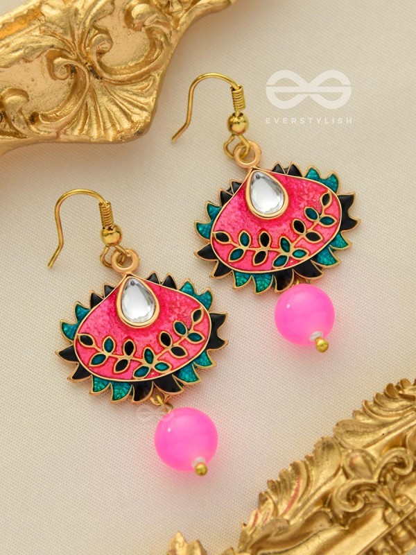 The Little Mesmerisers - Hand Painted Meenakari Earrings (Fuscia)