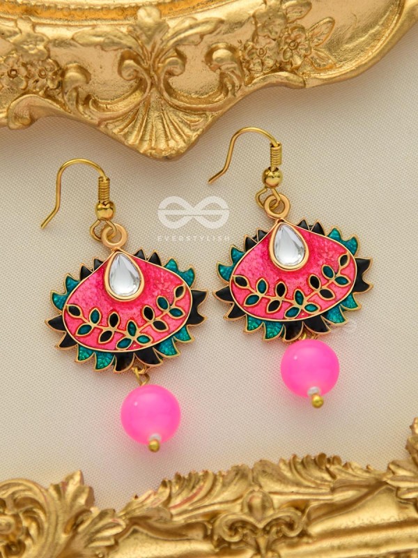 The Little Mesmerisers - Hand Painted Meenakari Earrings (Fuscia)