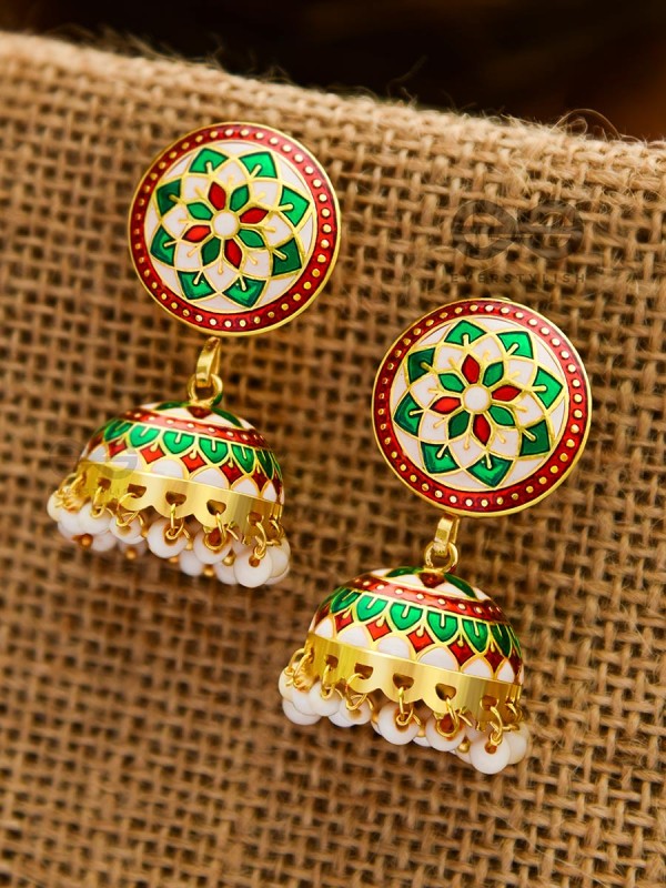 The Statement of Elegance - HandPainted Meenakari Jhumkis