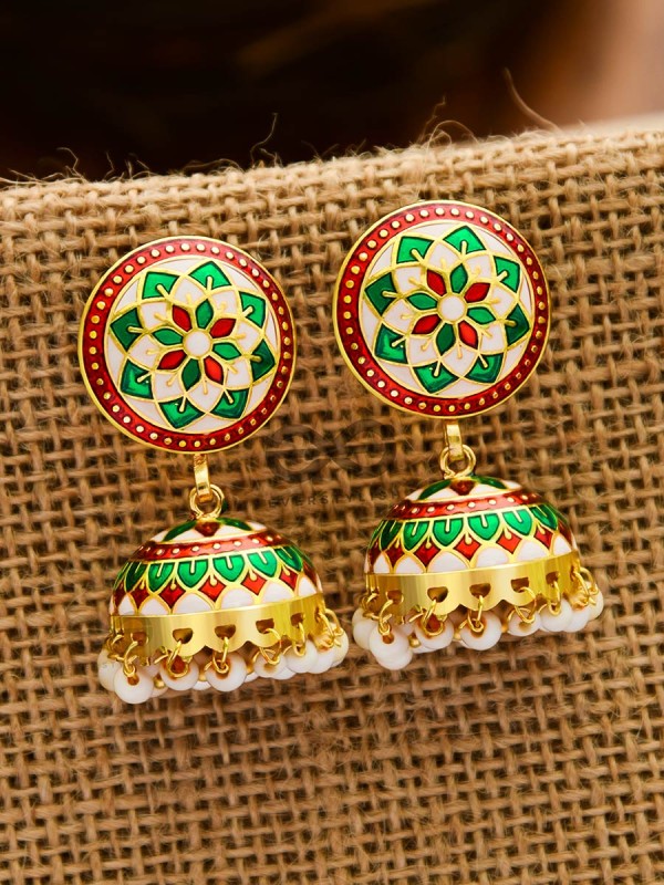 The Statement of Elegance - HandPainted Meenakari Jhumkis