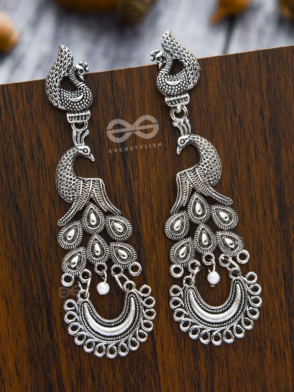 The Intricate Peacock Artwork - Oxidised Boho Earrings