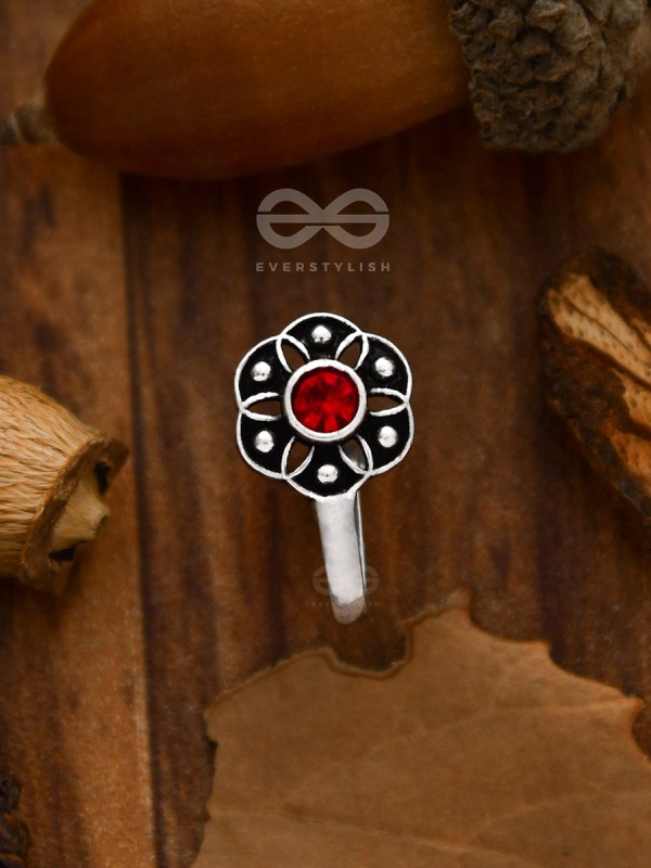 The Flower of Ikigai- Oxidised Non-pierced Nosering(Crimson)