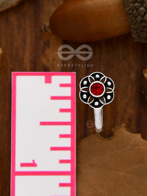The Flower of Ikigai- Oxidised Non-pierced Nosering(Crimson)