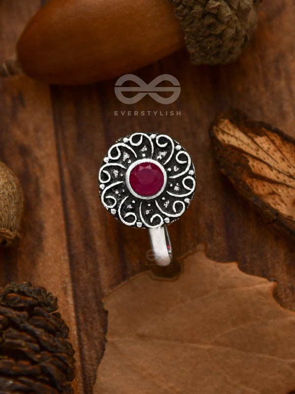 The Embellished Whirlwind - Oxidised Non-pierced Nosering (Ruby Red)