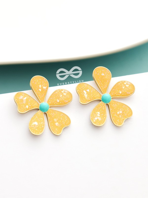 The Delightful Daisies - Statement Enamelled Earrings (Royal Yellow) 