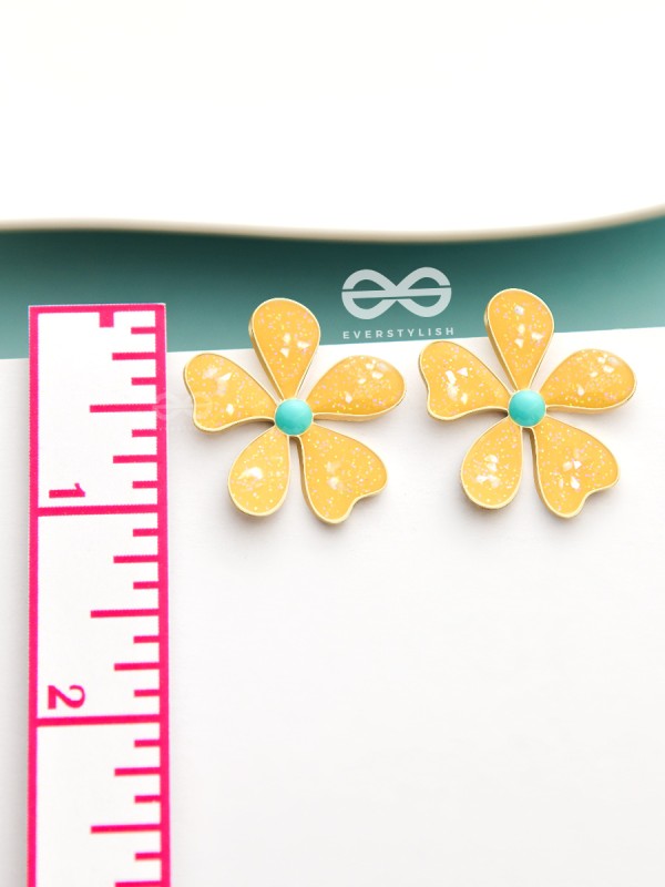 The Delightful Daisies - Statement Enamelled Earrings (Royal Yellow) 