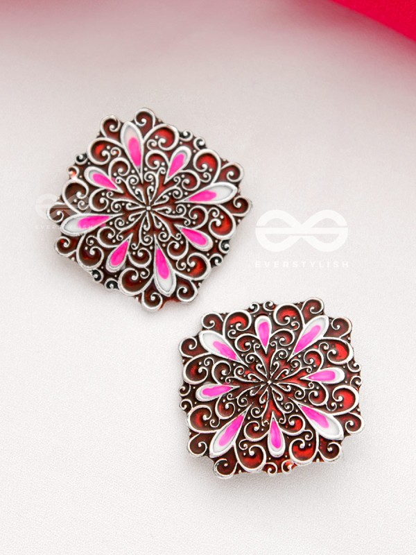 The Alluring Motifs - Statement Meenakari Studs (Burgundy)