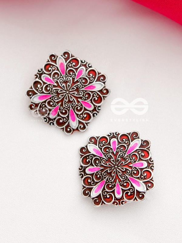 The Alluring Motifs - Statement Meenakari Studs (Burgundy)