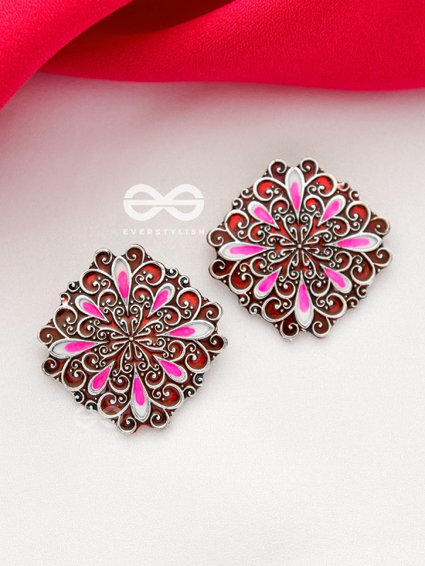The Alluring Motifs - Statement Meenakari Studs (Burgundy)