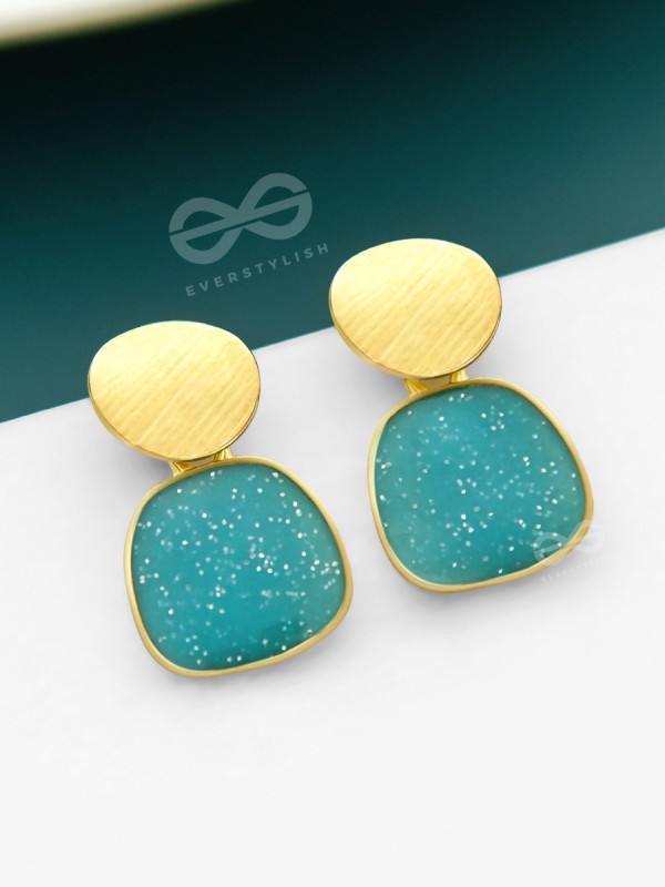 The Classy  Shimmer - Statement Golden Earrings (Teal)