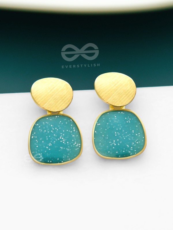 The Classy  Shimmer - Statement Golden Earrings (Teal)