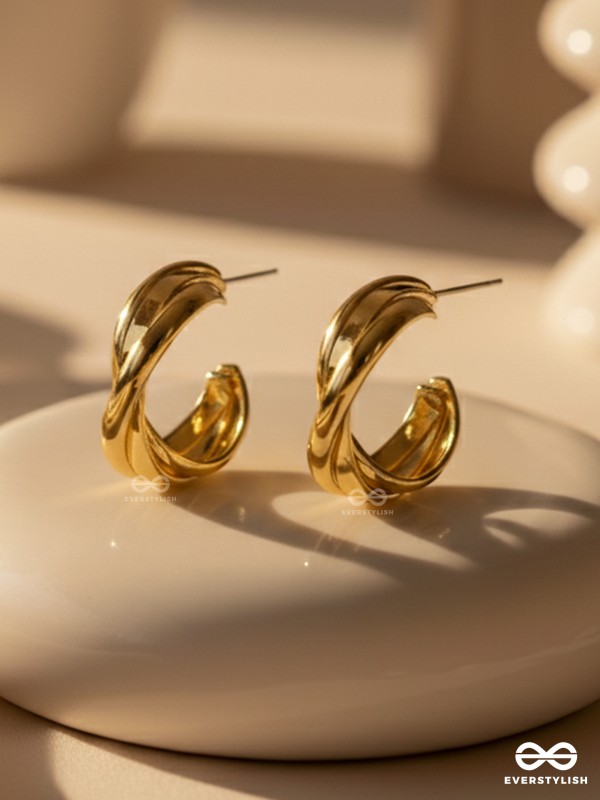 The Techno Twists - Golden Statement Stud hoops