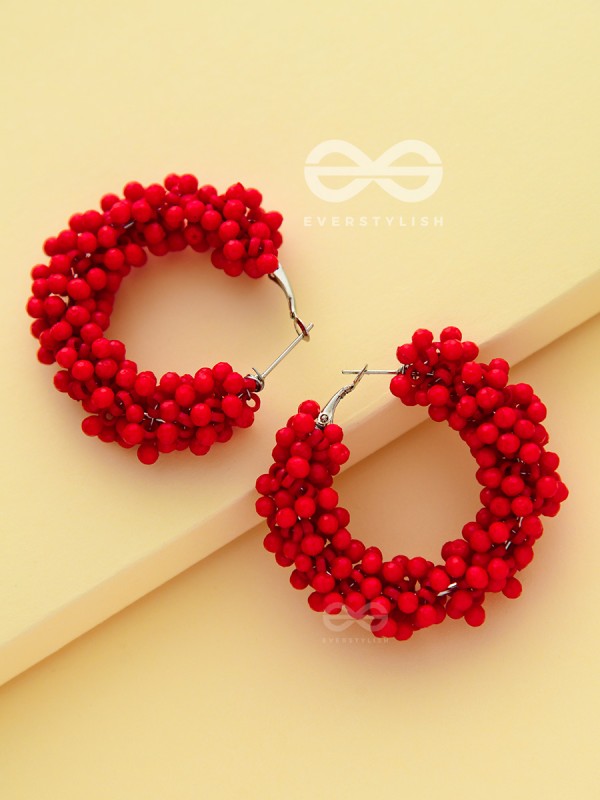 A Glimmer of Shimmer - Playful Embellished Hoops (Scarlet Red)