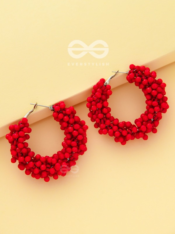 A Glimmer of Shimmer - Playful Embellished Hoops (Scarlet Red)