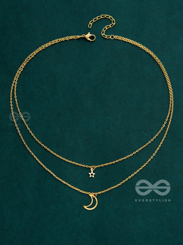 The Elegance Of Night Sky - Golden Multilayered Neckpiece With Anti-Tarnish Coating 