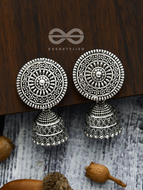 The Shield of Motifs -  Oxidised Boho Jhumki