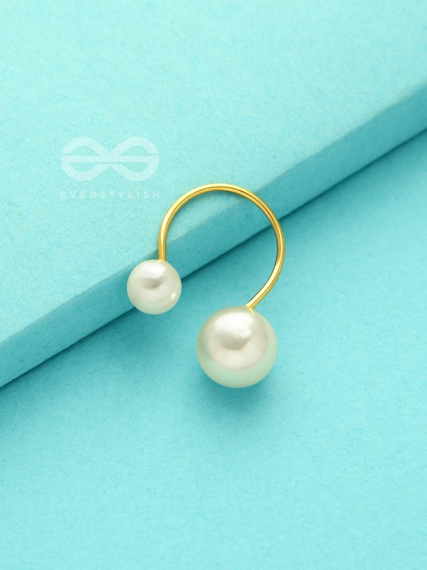 Precarious Pair Of Pearls - Statement Golden Ring